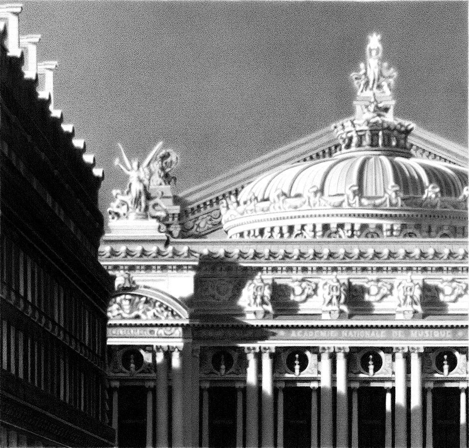 2013/2 Oper Garnier, Paris. Wachsbasierter Stift auf Aquarellpapier. 70 x 64 cm