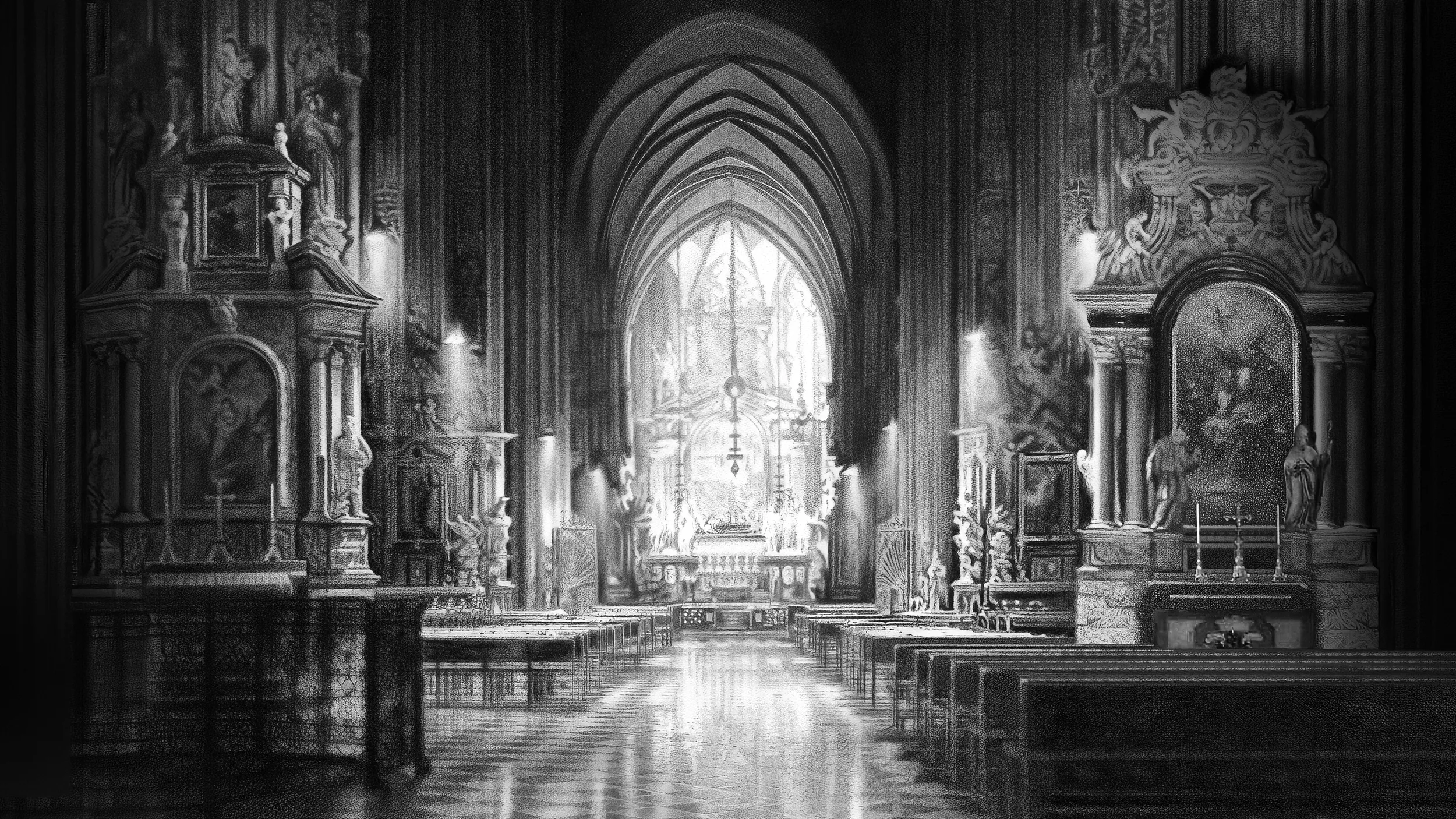2017/1 Stephansdom – Wien. Kohle auf Aquarellpapier. 80 x 100 cm. Privatbesitz